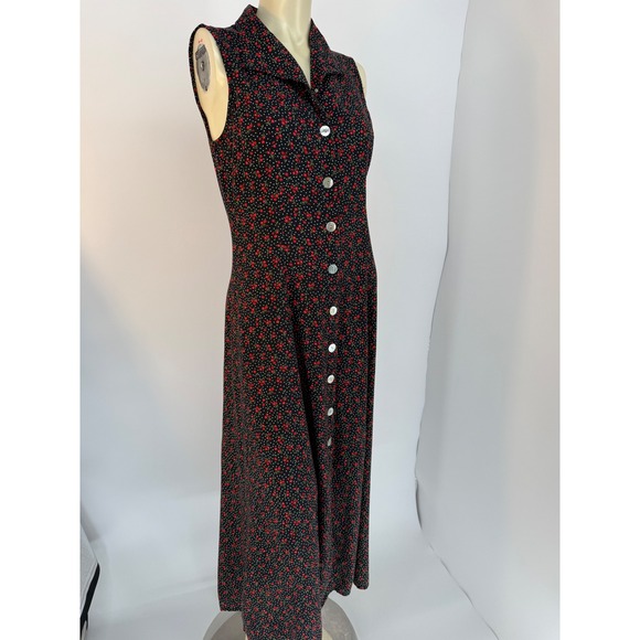 connected apparel Dresses & Skirts - 1990s Contempo Black Floral Rayon Maxi Dress Open Cross Back Grunge 8